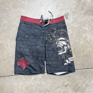 VTG Affliction Board Short Men Sz 34 Y2K Tattoo Art Emo Grunge Skate Skull 2000s